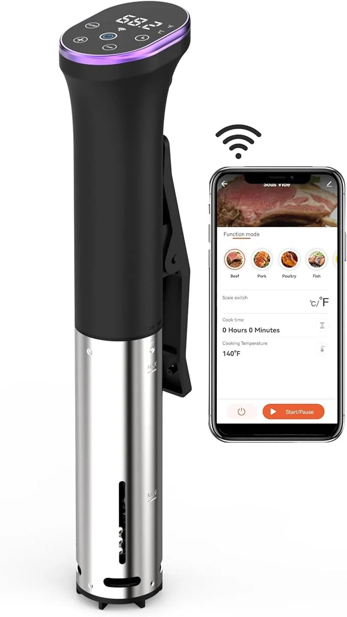 Hobsir Sous Vide Cooker Kit, 1100W Sous Vide Machine, Wifi App Control, Silence Immersion Circulator Slow Cooking Machine, LED
