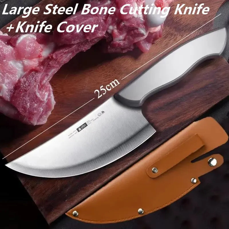 2 Piece Set Forged Boning Knife-All Steel Butcher & Fruit Knife with Sheath, Professional Meat Cleaver for Cut Meat &Kitchen Use