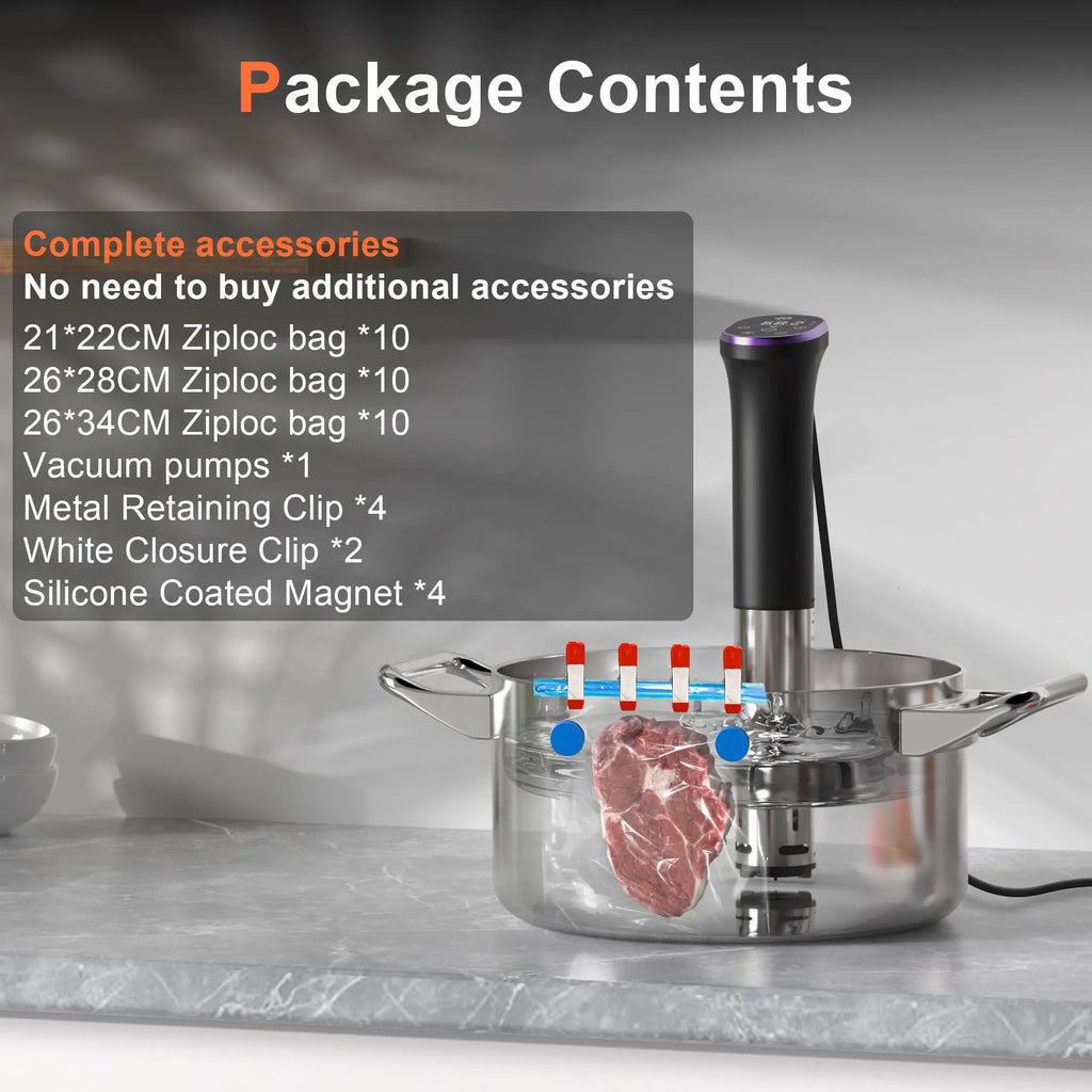 Hobsir Sous Vide Cooker Kit, 1100W Sous Vide Machine, Wifi App Control, Silence Immersion Circulator Slow Cooking Machine, LED