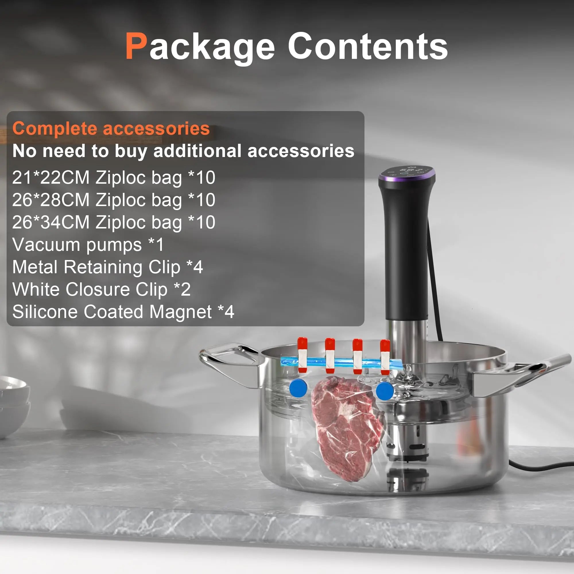 Hobsir Sous Vide Cooker Kit, 1100W Sous Vide Machine, Wifi App Control, Silence Immersion Circulator Slow Cooking Machine, LED