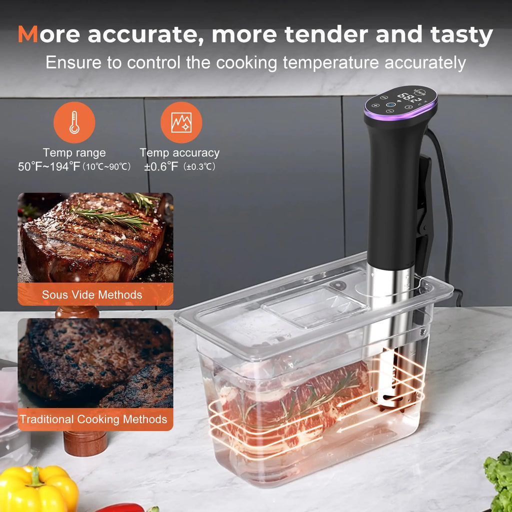 Hobsir Sous Vide Cooker Kit, 1100W Sous Vide Machine, Wifi App Control, Silence Immersion Circulator Slow Cooking Machine, LED