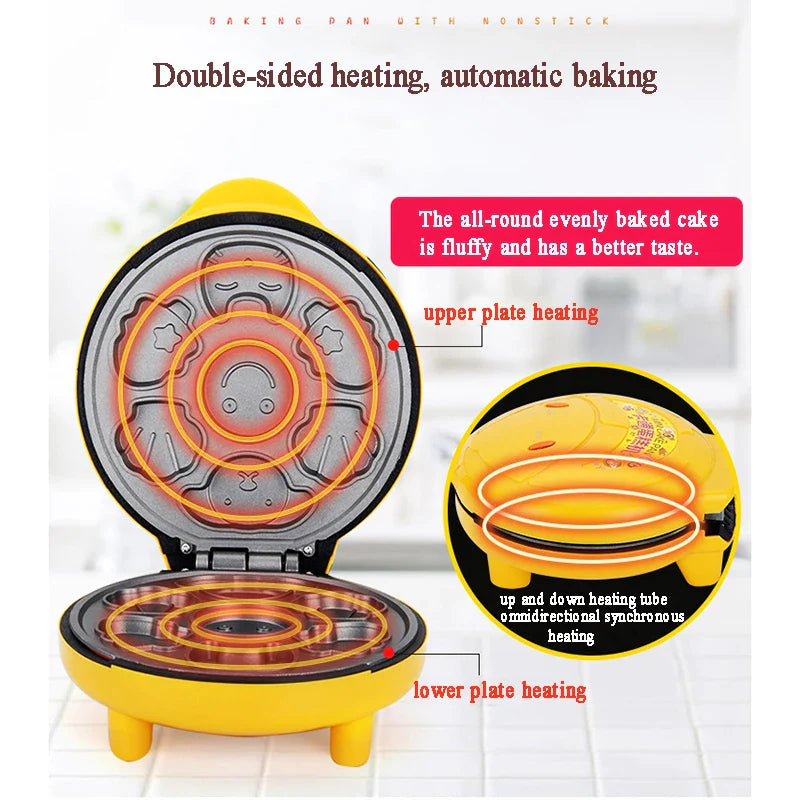 220V Household Auto Cake Maker Portable Breakfast Machine Pancake Bread Machine Double-sided Baking Brotmaschine Kuchenmaschine