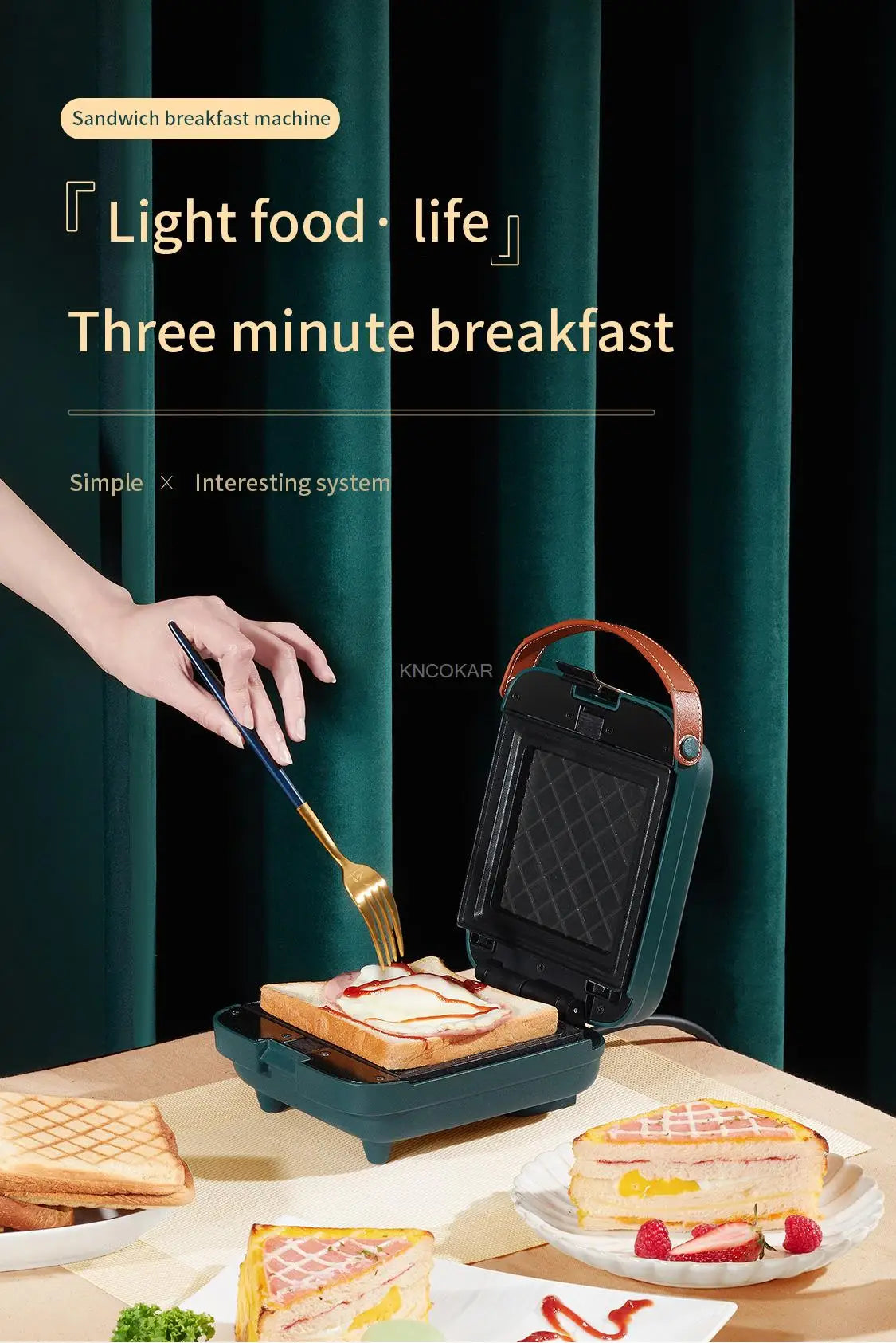 Electric Sandwich Maker Breakfast machine 3 Mins Fast Breakfast Waffle maker Toaster Baking Tools With Non Stick Pan Kitchen