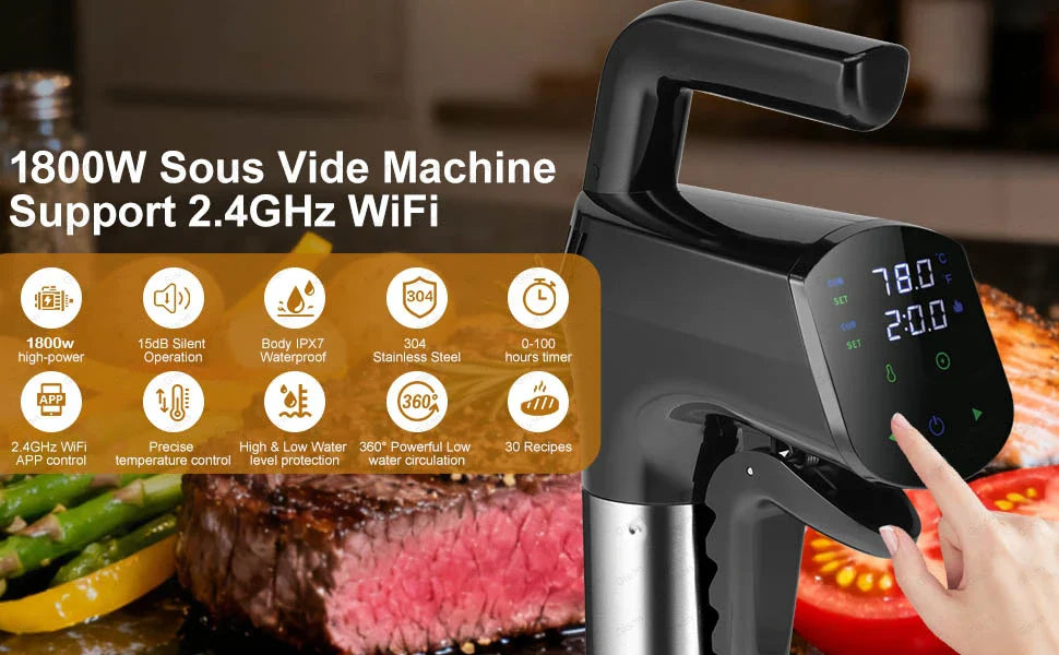 Gison 1800W NEW Sous Vide Cooker LCD Touch Immersion Circulator Accurate Cooking IPX7 with Fast heated Waterproof Vacuum Cooker