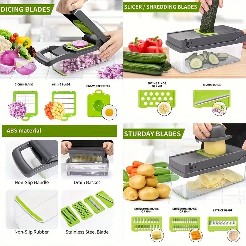 15pcs/set, Upgraded Vegetable Chopper, Multifunctional Fruit Slicer, Household Potato Shredder, Kitchen Stuff, Kitchen Gadgets