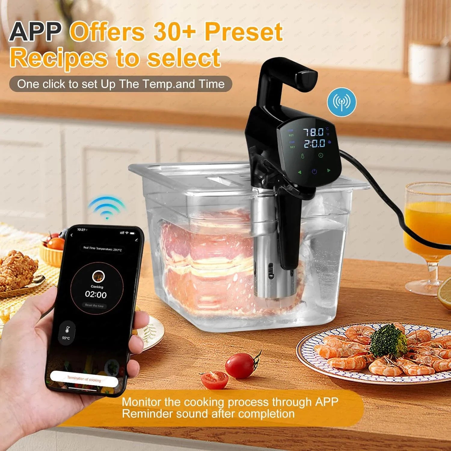 Gison 1800W NEW Sous Vide Cooker LCD Touch Immersion Circulator Accurate Cooking IPX7 with Fast heated Waterproof Vacuum Cooker