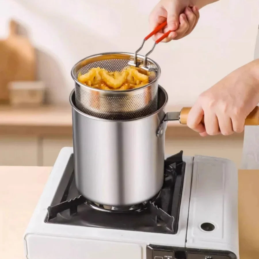 Factory Direct Sale 304 Stainless Steel Fryer Pot Set Fried Chicken Tempura Deep Cooking Pot Fryer for Kitchen