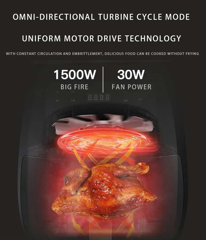 New 6l Large Capacity Digital Touch Air Fryer Multi Use Non Stick Energy Saving Easy Clean Oven For Household Kitchen Cooking