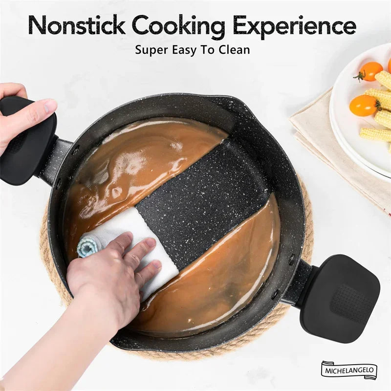 MICHELANGELO Cooking Noodles Pot Double Handle Soup Pot with Strainer Lid Home Induction Cooker Universal Milk Pot Kitchenware