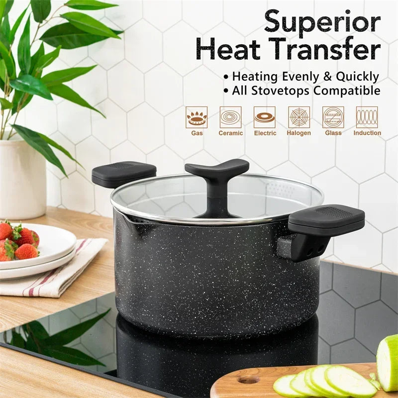 MICHELANGELO Cooking Noodles Pot Double Handle Soup Pot with Strainer Lid Home Induction Cooker Universal Milk Pot Kitchenware