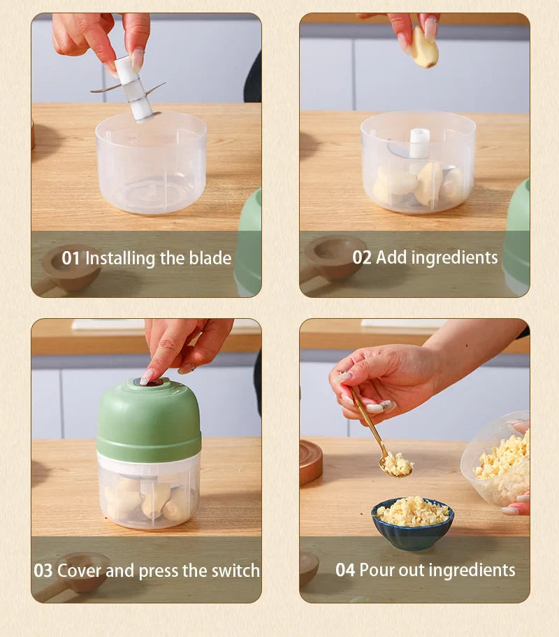 USB Kitchen Gadgets Electric Food Chopper Garlic Crusher Meat Grinder Mini Garlic Press Vegetable Chopper Masher Machine