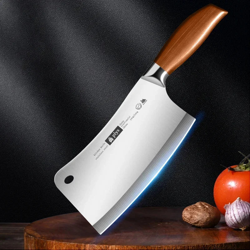 High-grade stainless steel kitchen knife, home imitation wood handle chef's sharp bone knife - new Seiko butcher's bone knife