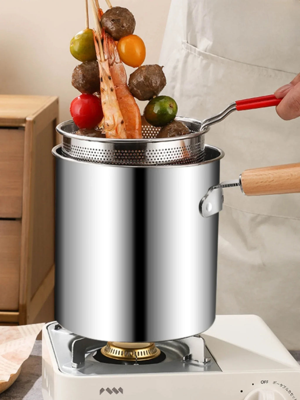 Factory Direct Sale 304 Stainless Steel Fryer Pot Set Fried Chicken Tempura Deep Cooking Pot Fryer for Kitchen