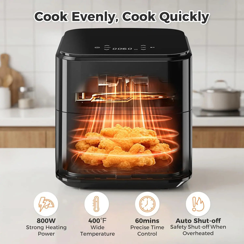 3QT Air Fryer, Small Air Fryer with Digital PP Touch Panel, Black