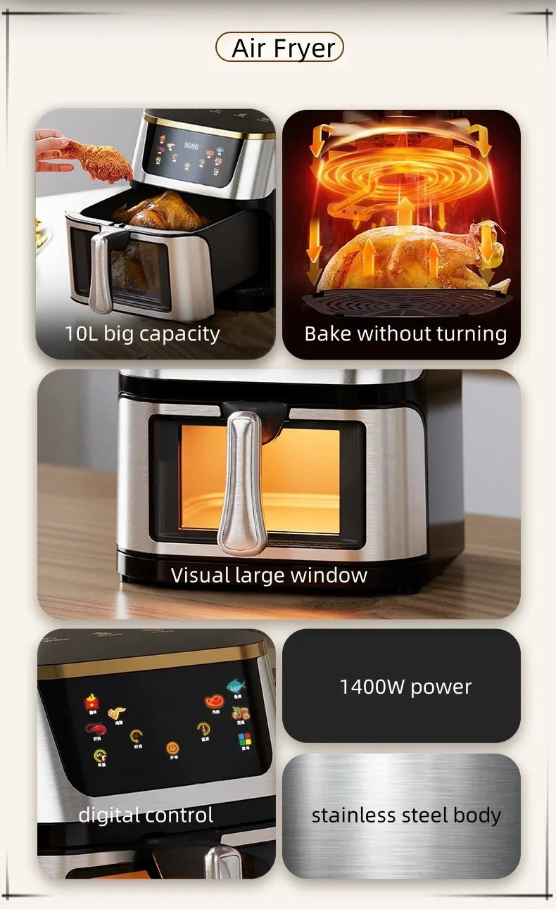 Air fryer home multi-function automatic visible large capacity high power steam tender fryer