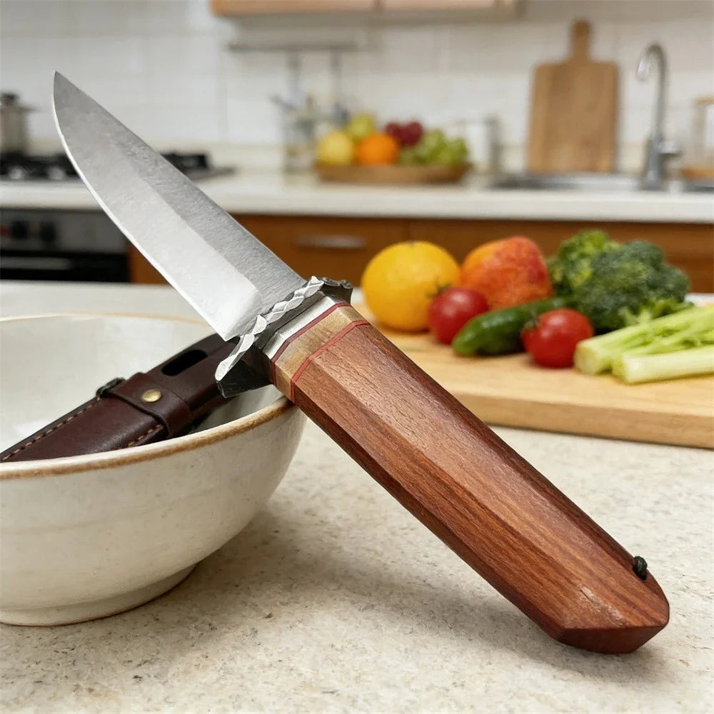 Exquisite House Kitchen Knife with Sheath 9Cr13Mov Blade and Red Rosewood Handle Daily Home Use Knife Cooking Cutting Meat Tool