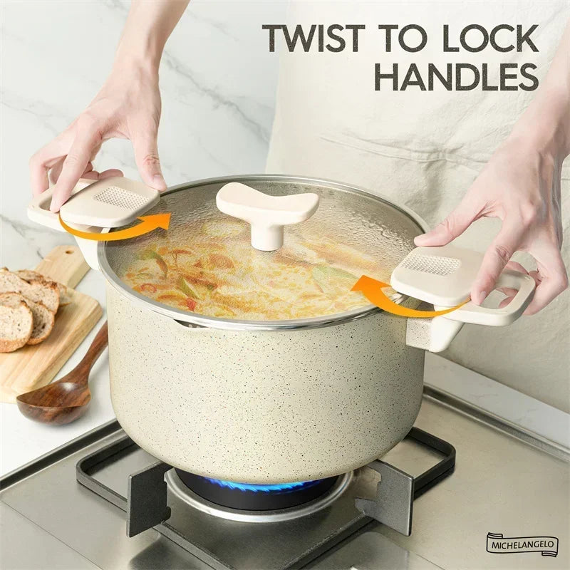 MICHELANGELO Cooking Noodles Pot Double Handle Soup Pot with Strainer Lid Home Induction Cooker Universal Milk Pot Kitchenware