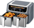 Dual Basket Air Fryer, 9.5 Quart Large Air Fryer with Double Basket, Grey