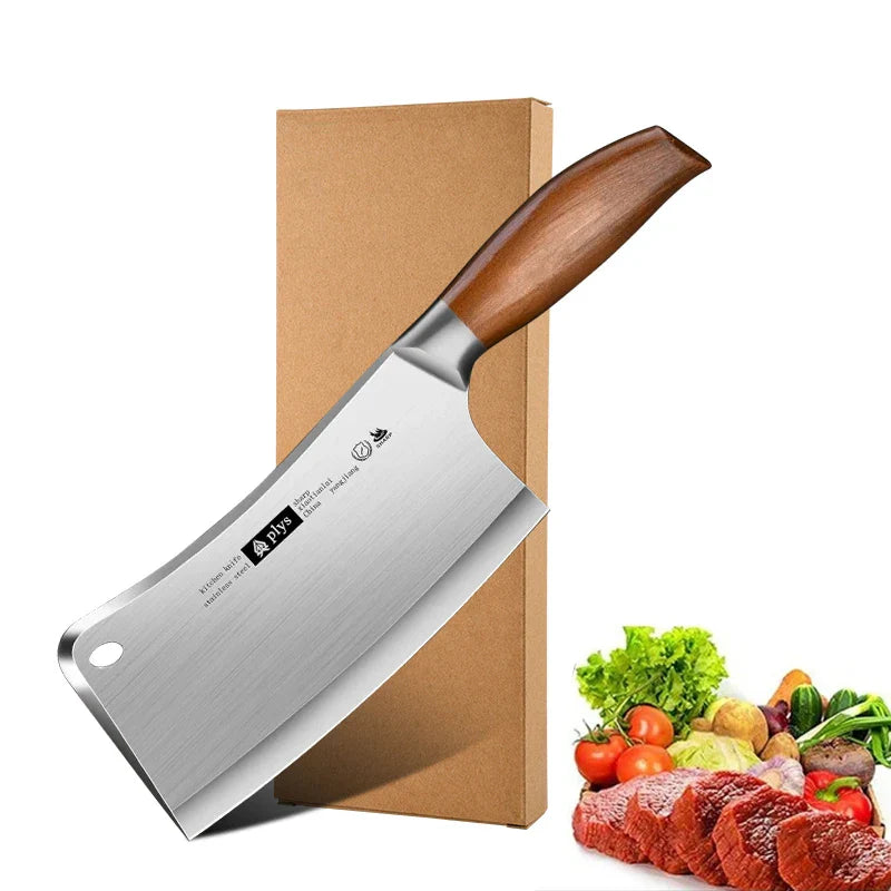 High-grade stainless steel kitchen knife, home imitation wood handle chef's sharp bone knife - new Seiko butcher's bone knife