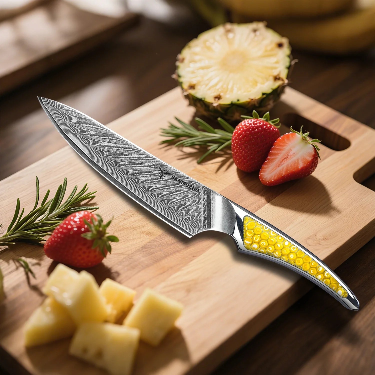 SANMUZUO 5 Inch Damascus Utility Knife - LAS9 Series VG-10 Core Steel Kitchen Chef Knife - Resin Handle for Fruit Vegetable Meat