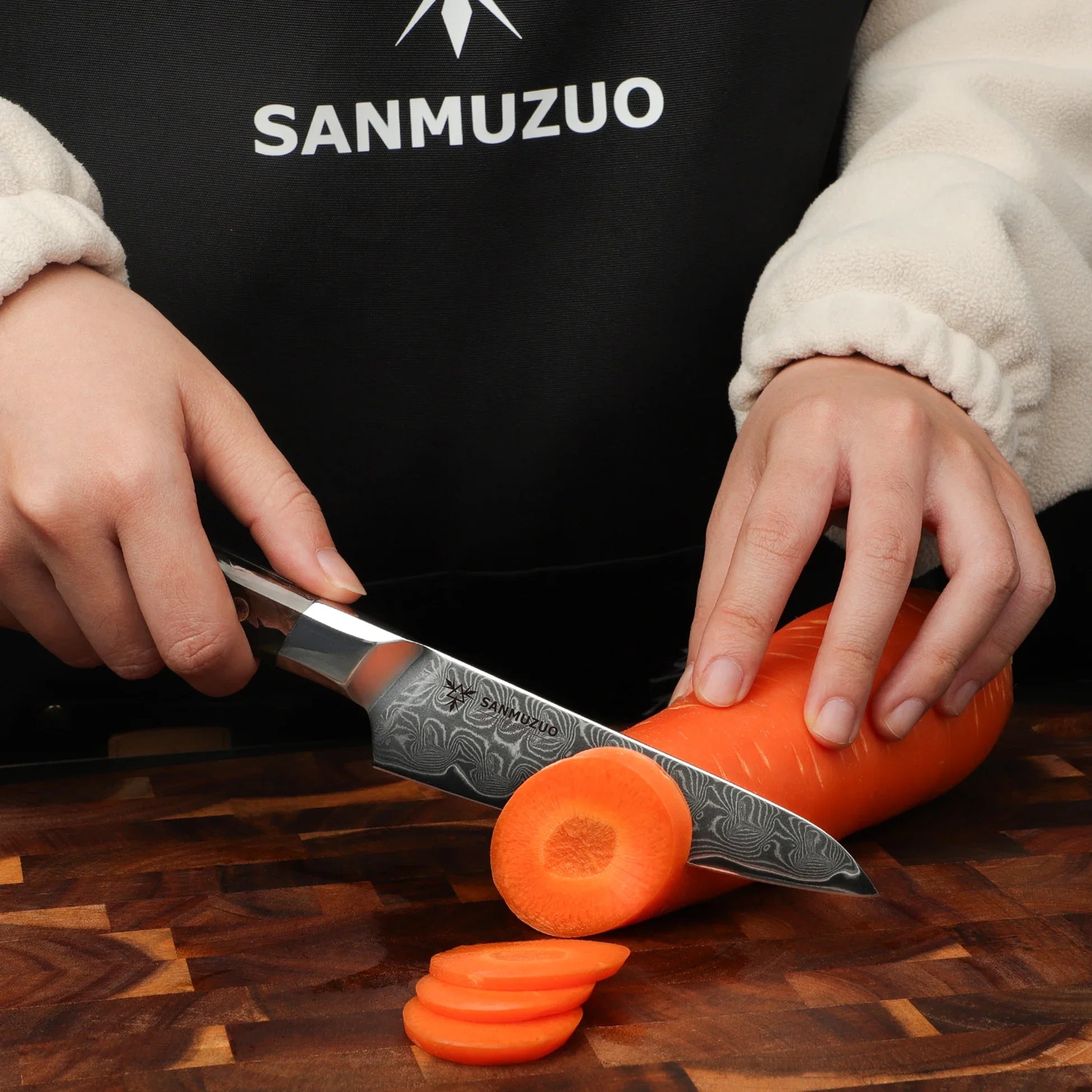SANMUZUO 5 Inch Utility Kitchen Knife - BI Series Damascus Steel Kitchen Knife - 101 Layer Sharp Blade - Resin Handle