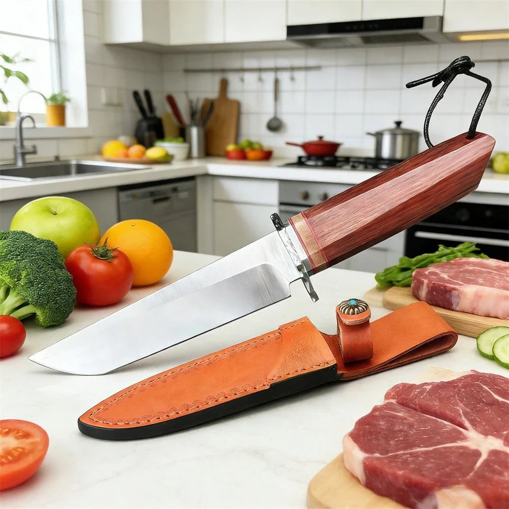 Exquisite House Kitchen Knife with Sheath 9Cr13Mov Blade and Red Rosewood Handle Daily Home Use Knife Cooking Cutting Meat Tool
