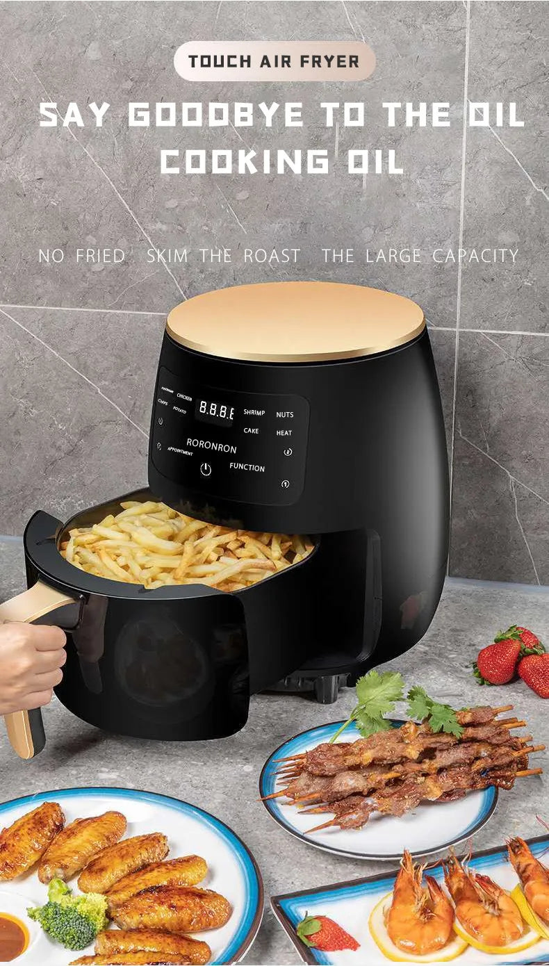 New 6l Large Capacity Digital Touch Air Fryer Multi Use Non Stick Energy Saving Easy Clean Oven For Household Kitchen Cooking