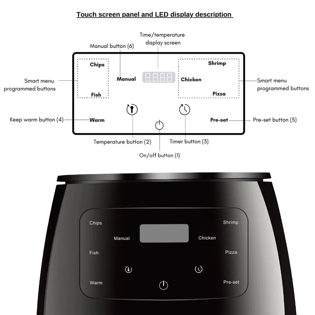 6L Air fryer Multi-functional intelligent touch screen oven Large capacity Electro mechanical deep fryer for home airfryer
