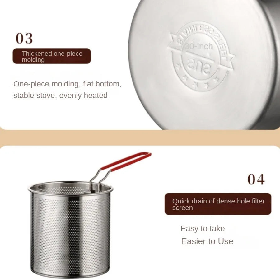 Factory Direct Sale 304 Stainless Steel Fryer Pot Set Fried Chicken Tempura Deep Cooking Pot Fryer for Kitchen
