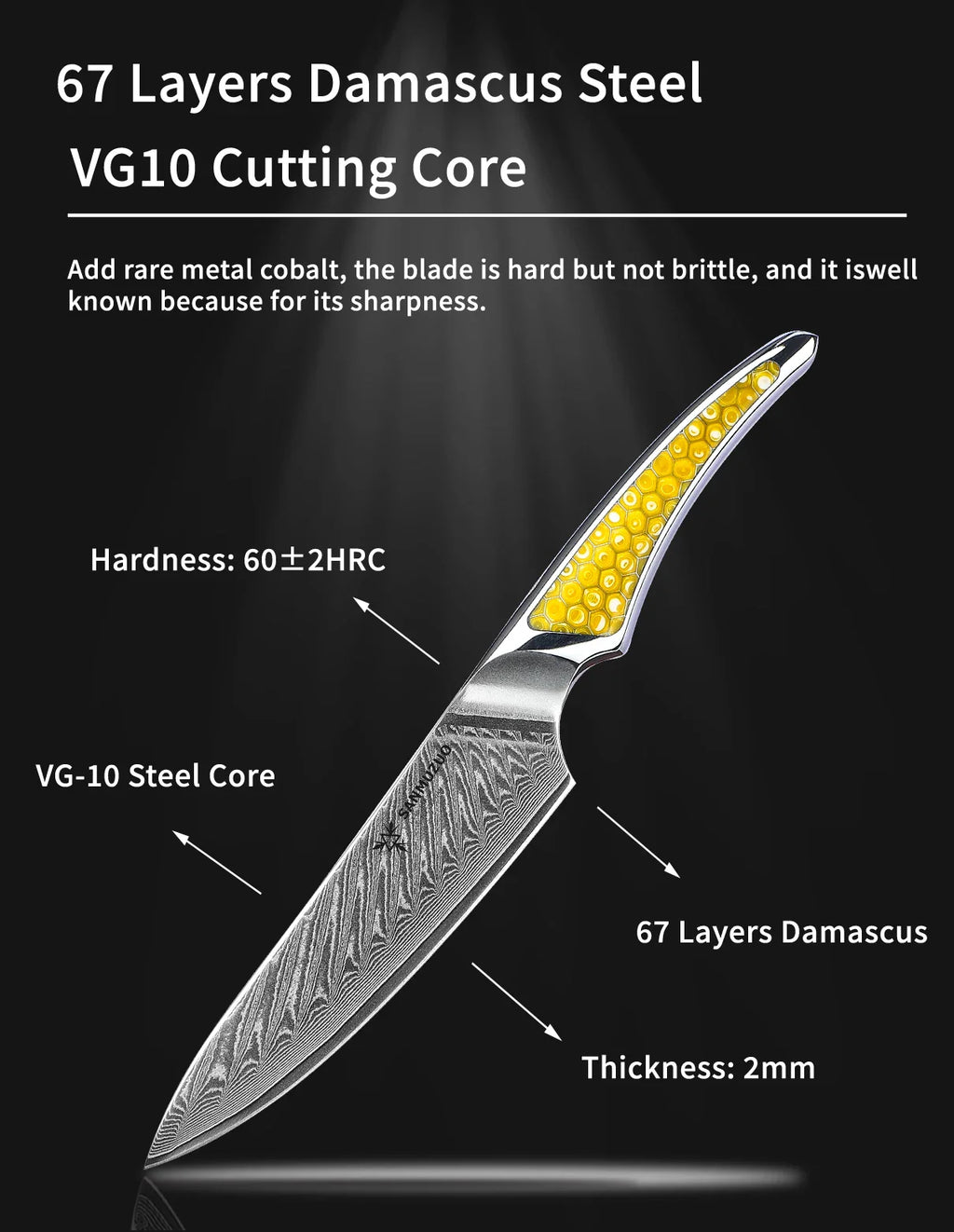 SANMUZUO 5 Inch Damascus Utility Knife - LAS9 Series VG-10 Core Steel Kitchen Chef Knife - Resin Handle for Fruit Vegetable Meat
