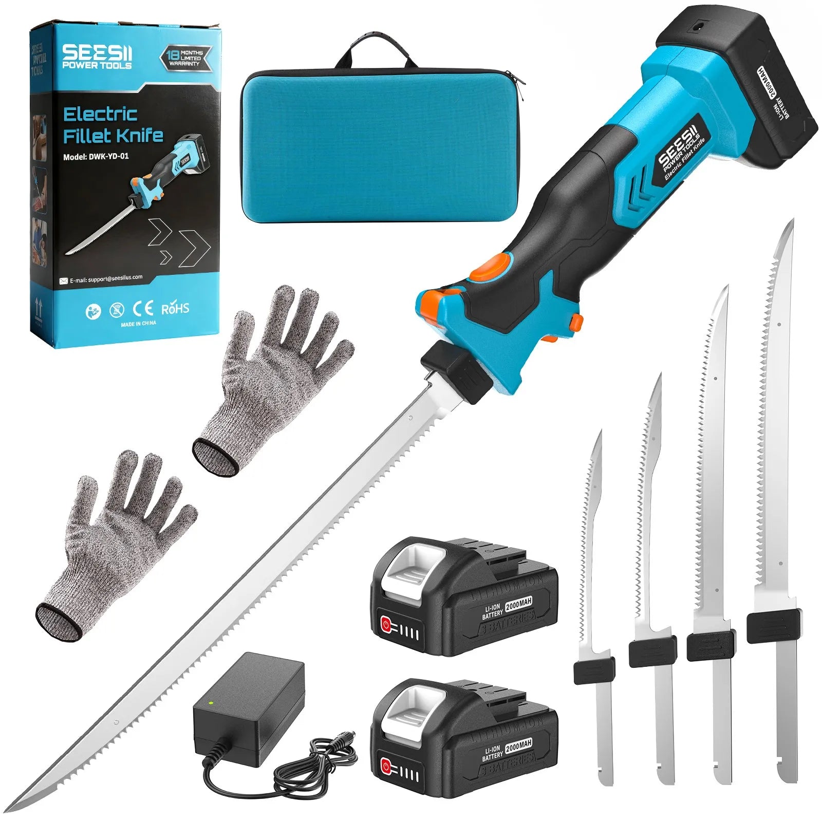 Seesii Cordless Electric Fillet Knife Rechargaable Fish Knife Lithium Battery Cutter Bread Beef Knives Kitchen Cooking Tools