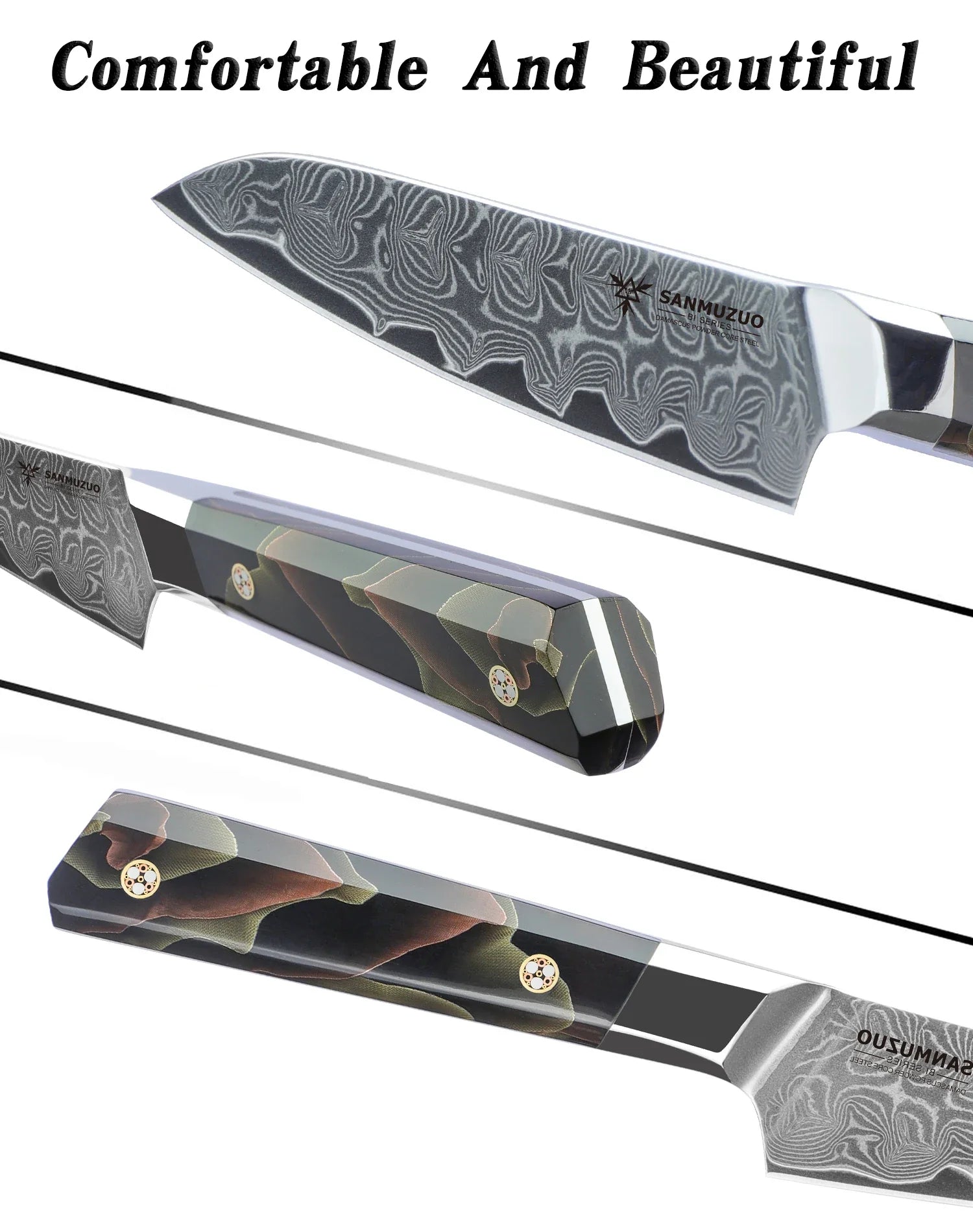SANMUZUO 5 Inch Utility Kitchen Knife - BI Series Damascus Steel Kitchen Knife - 101 Layer Sharp Blade - Resin Handle