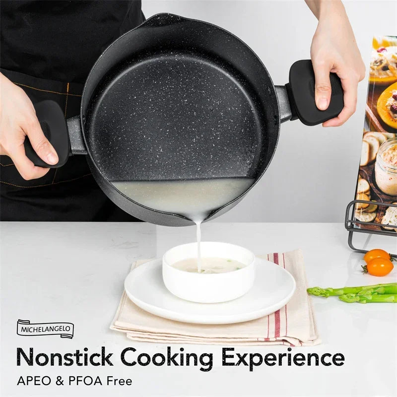 MICHELANGELO Cooking Noodles Pot Double Handle Soup Pot with Strainer Lid Home Induction Cooker Universal Milk Pot Kitchenware