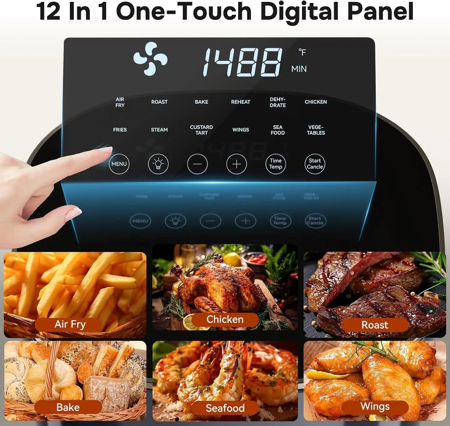 12-in-1 Air Fryer 6.34 Qt, Digital Preset Airfryer with Visible Window, Nonstick and Dishwasher-Safe Basket,Air Fry,Fries,1700W