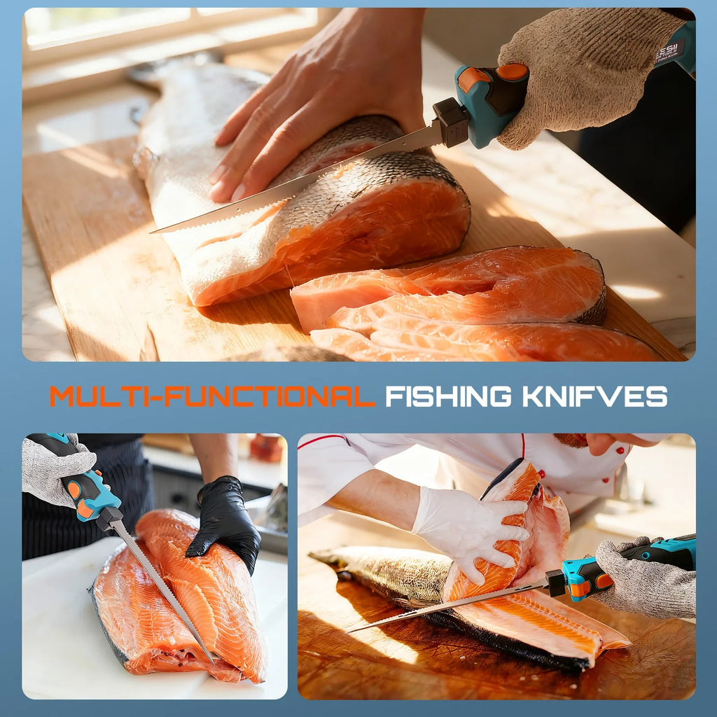 Seesii Cordless Electric Fillet Knife Rechargaable Fish Knife Lithium Battery Cutter Bread Beef Knives Kitchen Cooking Tools