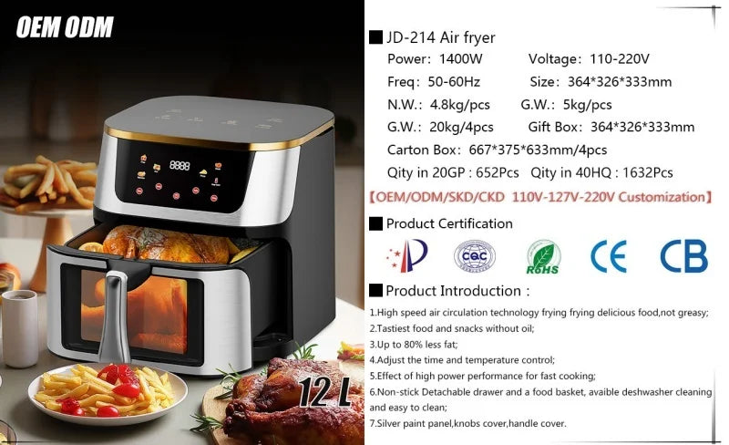 Air fryer home multi-function automatic visible large capacity high power steam tender fryer