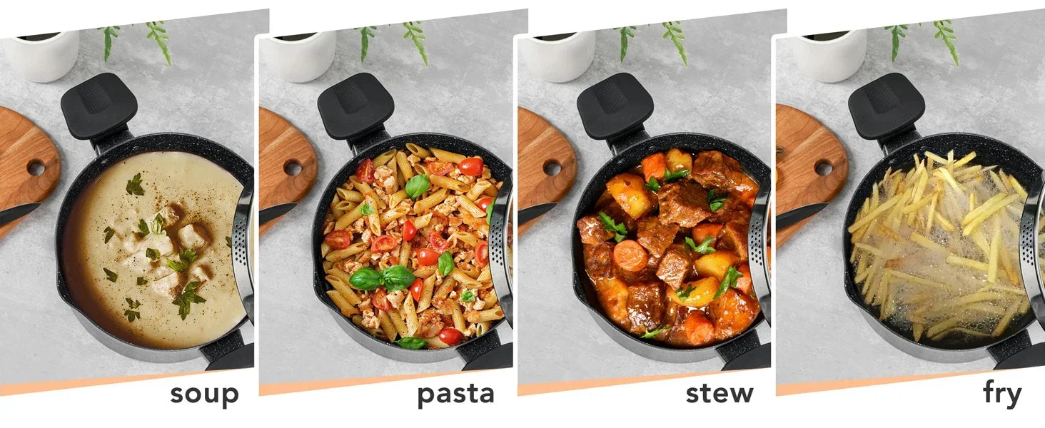 MICHELANGELO Cooking Noodles Pot Double Handle Soup Pot with Strainer Lid Home Induction Cooker Universal Milk Pot Kitchenware