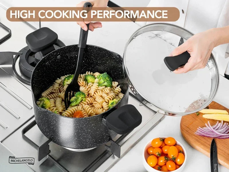 MICHELANGELO Cooking Noodles Pot Double Handle Soup Pot with Strainer Lid Home Induction Cooker Universal Milk Pot Kitchenware