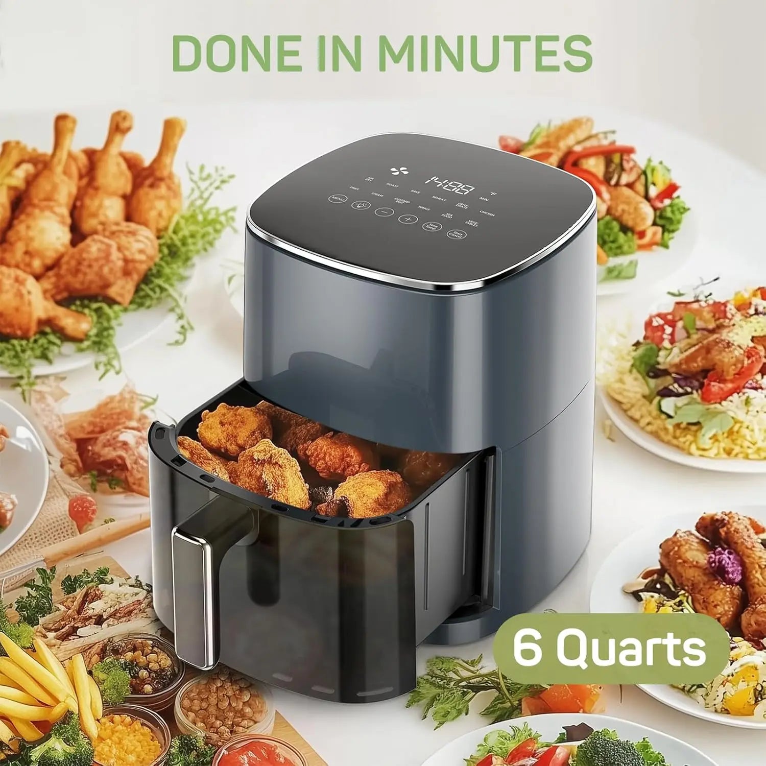 Air Fryer, 6-Quart with Viewing Window, 12-in-1 Functions, Grey