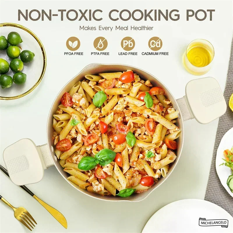 MICHELANGELO Cooking Noodles Pot Double Handle Soup Pot with Strainer Lid Home Induction Cooker Universal Milk Pot Kitchenware