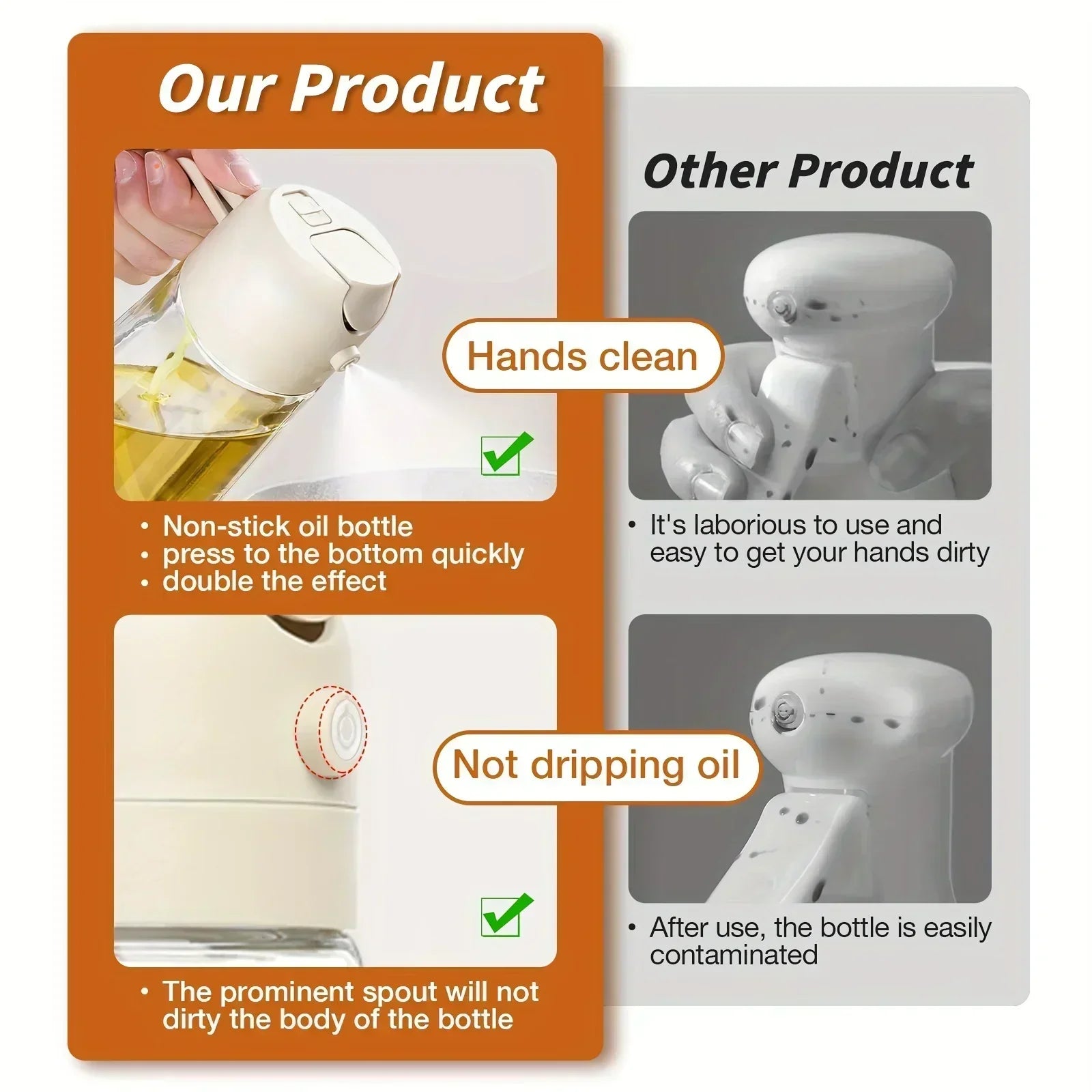 2IN1 Replacement for Oil Take Dispenser Mister Plastics Bottle with 2pcs Brush Spray Pour Cooking Spritzer BBQ Oil Spray Bottle