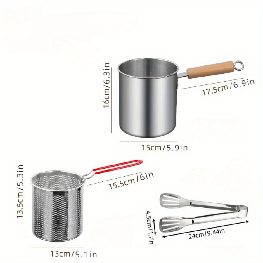 Factory Direct Sale 304 Stainless Steel Fryer Pot Set Fried Chicken Tempura Deep Cooking Pot Fryer for Kitchen