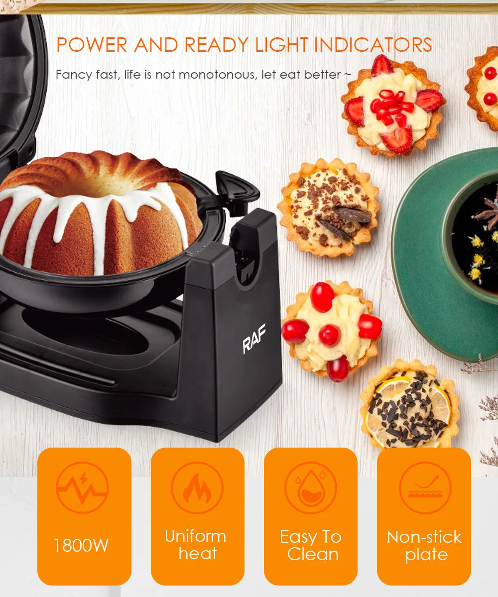 Flip Cake Maker Bread Makers Home Breakfast Toaster Rotary Sandwich Light Food Maker Breakfast Machine Suitable for Kitchen