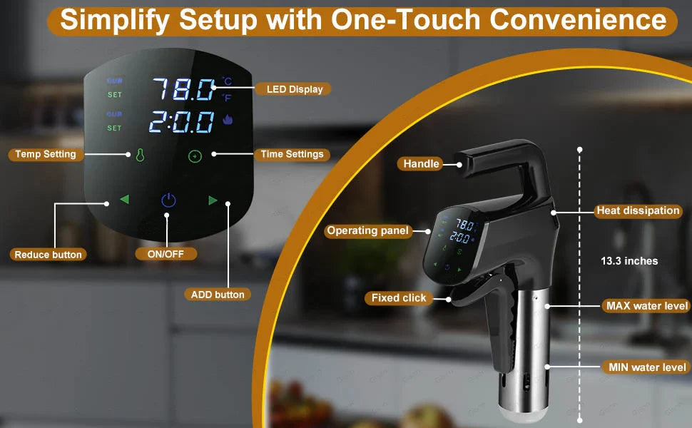 Gison 1800W NEW Sous Vide Cooker LCD Touch Immersion Circulator Accurate Cooking IPX7 with Fast heated Waterproof Vacuum Cooker