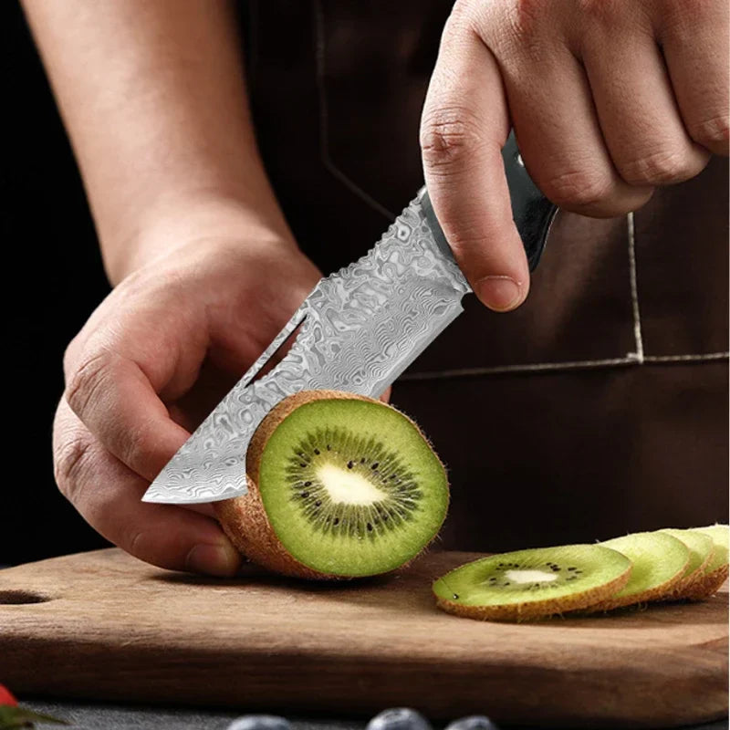 WXCOO Damascus Steel Folding Knife Non-Slip Handle Pocket Knife Stainless Steel Meat Cleaver BBQ Kitchen Knife with Sheath