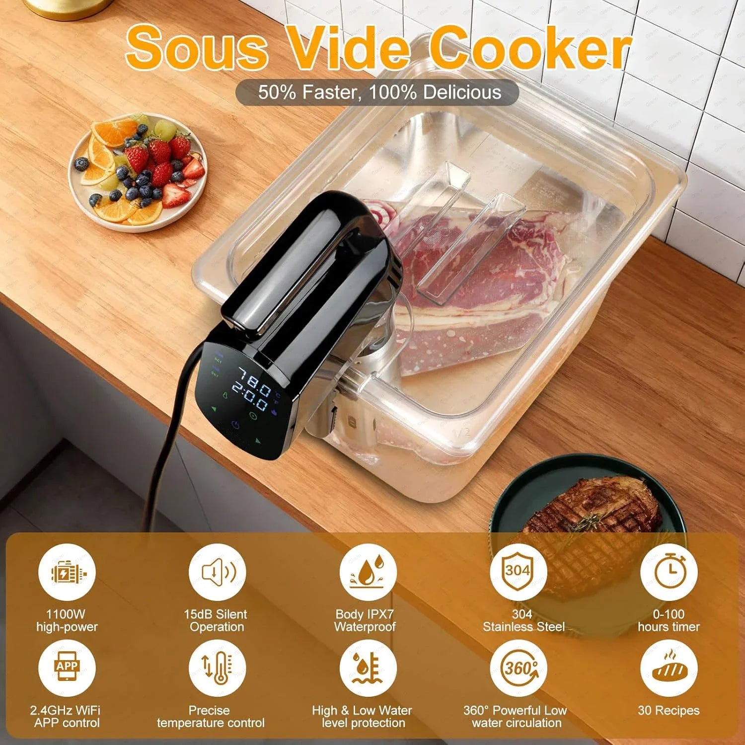 Gison 1800W NEW Sous Vide Cooker LCD Touch Immersion Circulator Accurate Cooking IPX7 with Fast heated Waterproof Vacuum Cooker